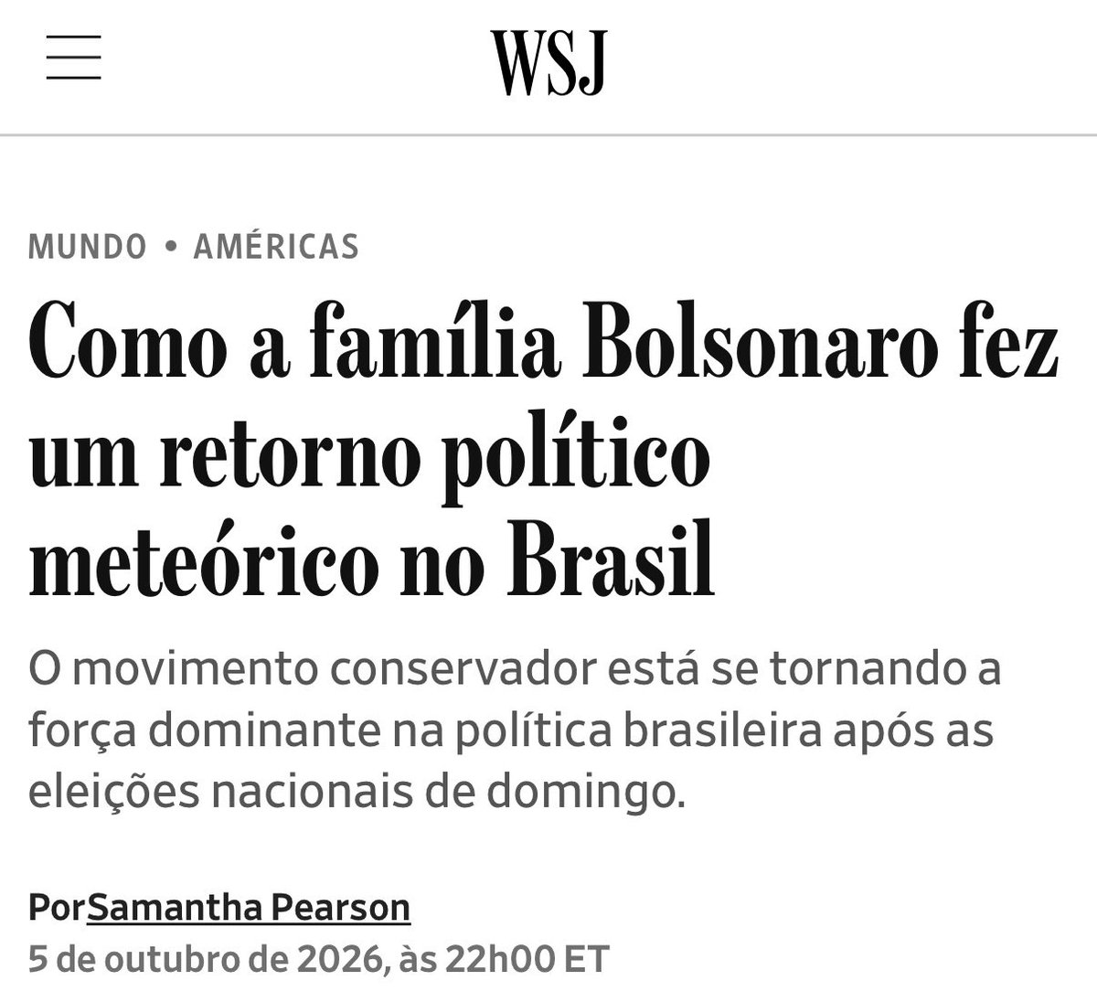 lordivan22's tweet photo. Brasil 🇧🇷/EUA 🇺🇸: “Bolsonaro não é mais apenas um homem, mas uma ideia — e uma ideia que ressoa com os brasileiros hoje mais do que qualquer outra.” Diz matéria do “Wall Street Journal” repercutindo a eleição brasileira. https://t.co/qdhG7RdiXn