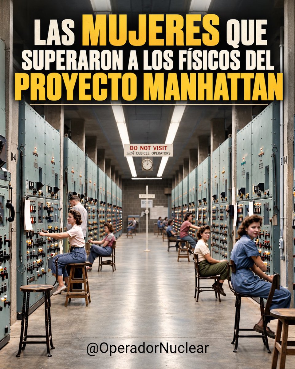 OperadorNuclear's tweet photo. Durante la Segunda Guerra Mundial, Estados Unidos puso en marcha el Proyecto Manhattan, el programa secreto destinado a fabricar las primeras bombas atómicas. En Oak Ridge, Tennessee, una de sus misiones era enriquecer uranio: aumentar la proporción de uranio-235 a más del 90%, el isótopo fisible utilizado después en Little Boy, a partir del uranio natural, compuesto casi por completo por uranio-238.

Para separarlos se construyeron los calutrones, enormes espectrómetros de masas. El uranio se vaporizaba e ionizaba para que sus átomos adquirieran carga eléctrica. Después eran acelerados formando un haz dentro de una cámara de vacío atravesada por un potente campo magnético. Ese campo curvaba las partículas según su masa: el U-235, ligeramente más ligero, describía una trayectoria algo más cerrada que el U-238. Al final, ambos haces llegaban a colectores diferentes, permitiendo recoger más U-235 y repetir el proceso para aumentar su concentración.

Miles de jóvenes, muchas recién salidas del instituto, fueron contratadas para operar aquellas máquinas sin saber qué estaban produciendo. Frente a enormes paneles, vigilaban indicadores y ajustaban mandos para mantener las agujas en los valores establecidos; solo sabían que su trabajo era vital para la guerra.

Cuando se comparó su rendimiento con el de un grupo de científicos ocurrió algo inesperado: las llamadas Calutron Girls fueron más eficaces. Los científicos tendían a manipular los controles e investigar cada anomalía, mientras ellas seguían el procedimiento, hacían pequeños ajustes y avisaban a sus supervisores cuando algo se desviaba. El Departamento de Energía estadounidense señala incluso que tenían “mejor tacto” con los mandos.

El uranio-235 producido en Y-12 acabó formando parte de Little Boy, la bomba lanzada sobre Hiroshima el 6 de agosto de 1945. Muchas de aquellas mujeres solo entonces comprendieron qué habían ayudado a fabricar.

https://t.co/tjN4JJGMZ6