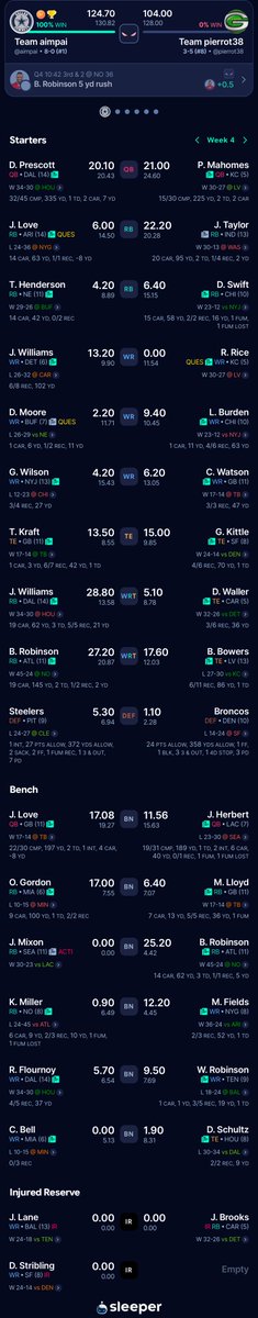 Matthieu_R's tweet photo. Recap #TrophéeFB Week 4.
Semaine en demi-teinte avec 4 joueurs à 6 points ou moins, mais l'essentiel est fait avec une victoire + la médiane pour un bilan tjrs immaculé de 8-0
Coté roster, j'ai été agressif sur Olly Gordon en waiver et rajouté Tucker Kraft via trade
#Road2Div1 https://t.co/njgveYI9Aj