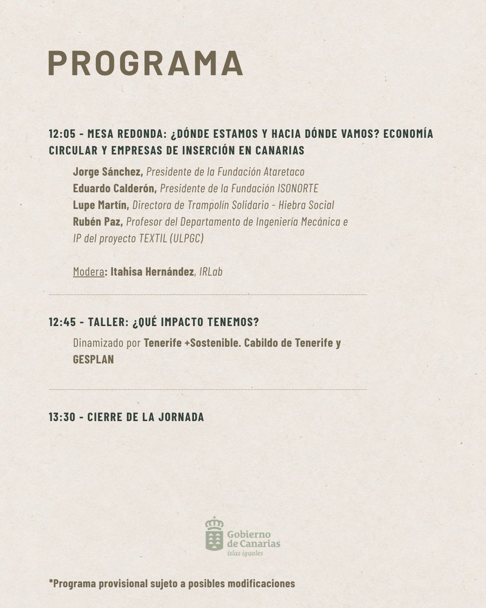 IRLab_'s tweet photo. 🌱 Jornadas de Economía Circular e Inserción Social

📅 26 octubre | 🕤 09:30–13:30
📍 Espacio La Industrial, Tegueste

♻️ Un encuentro para abordar los residuos textiles, la economía circular y su relación con el empleo y la inserción social.

🎟️ https://t.co/a4cILuiJ12 https://t.co/V2wWqacWAT