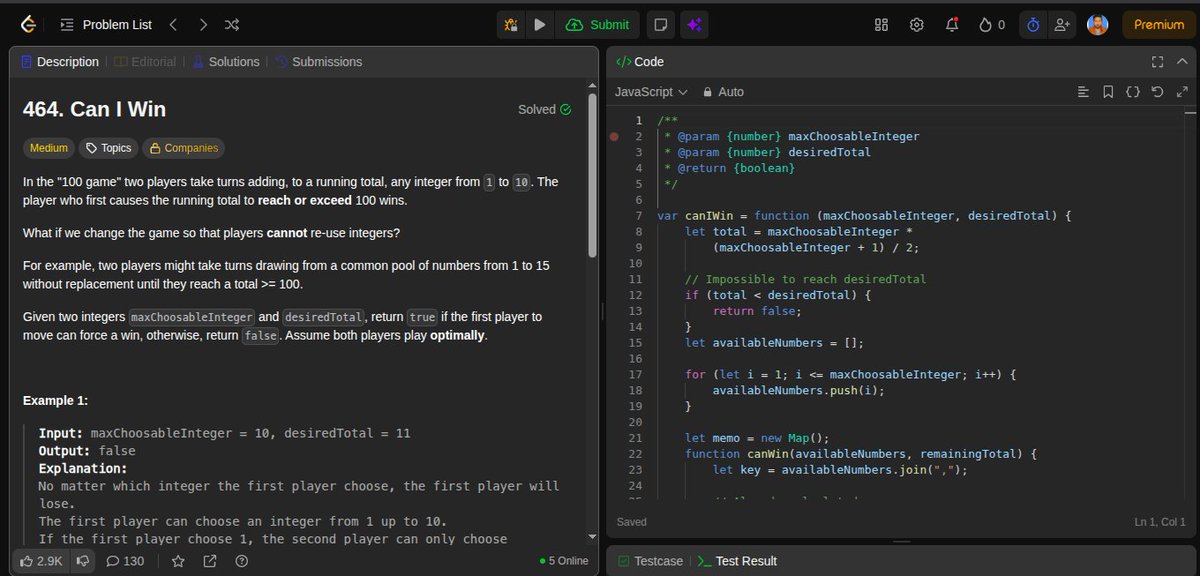Zaryab_005's tweet photo. Day 305 of DSA

Solved 3 problems based on Game Strategy:

Divisor Game
Can I Win
Stone Game

Slowly getting better at recognizing winning strategies and game-state patterns.

#DSA #100DaysOfCode #LeetCode #GameTheory #DynamicProgramming #CodingJourney https://t.co/XD5vopChN1