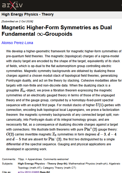 UrsSchreiber's tweet photo. The field of "generalized symmetries"
https://t.co/jPhsbKMM4r
is finally picking up its required
mathematical sophistication,

in the hands of A. Perez-Lona:
today in:  https://t.co/5xznuid09Y https://t.co/zlV48htZPh