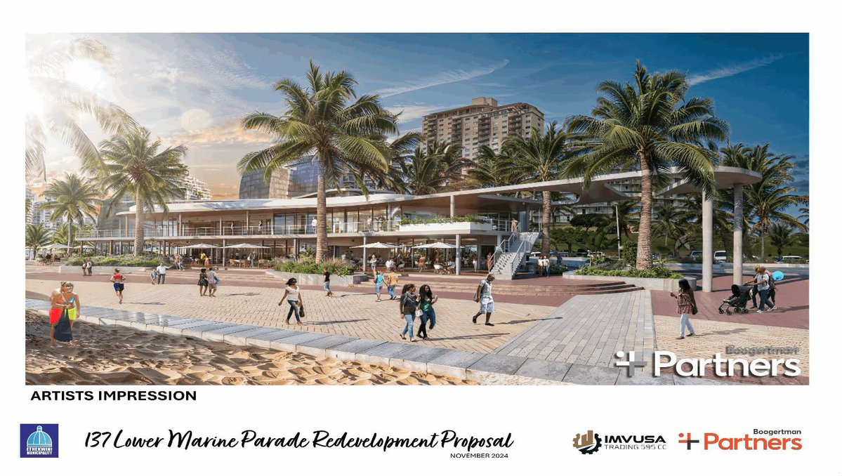 ZANewsFlash's tweet photo. PICS: An artistic impression of how the Lower Marine Parade along the Durban beachfront will look like after a R70 million redevelopment by Imvusa (Pty) Ltd.

Construction is set to begin in January next year and the development will house several eateries - KZN Tonight Podcast https://t.co/vdQQ4VTIzt