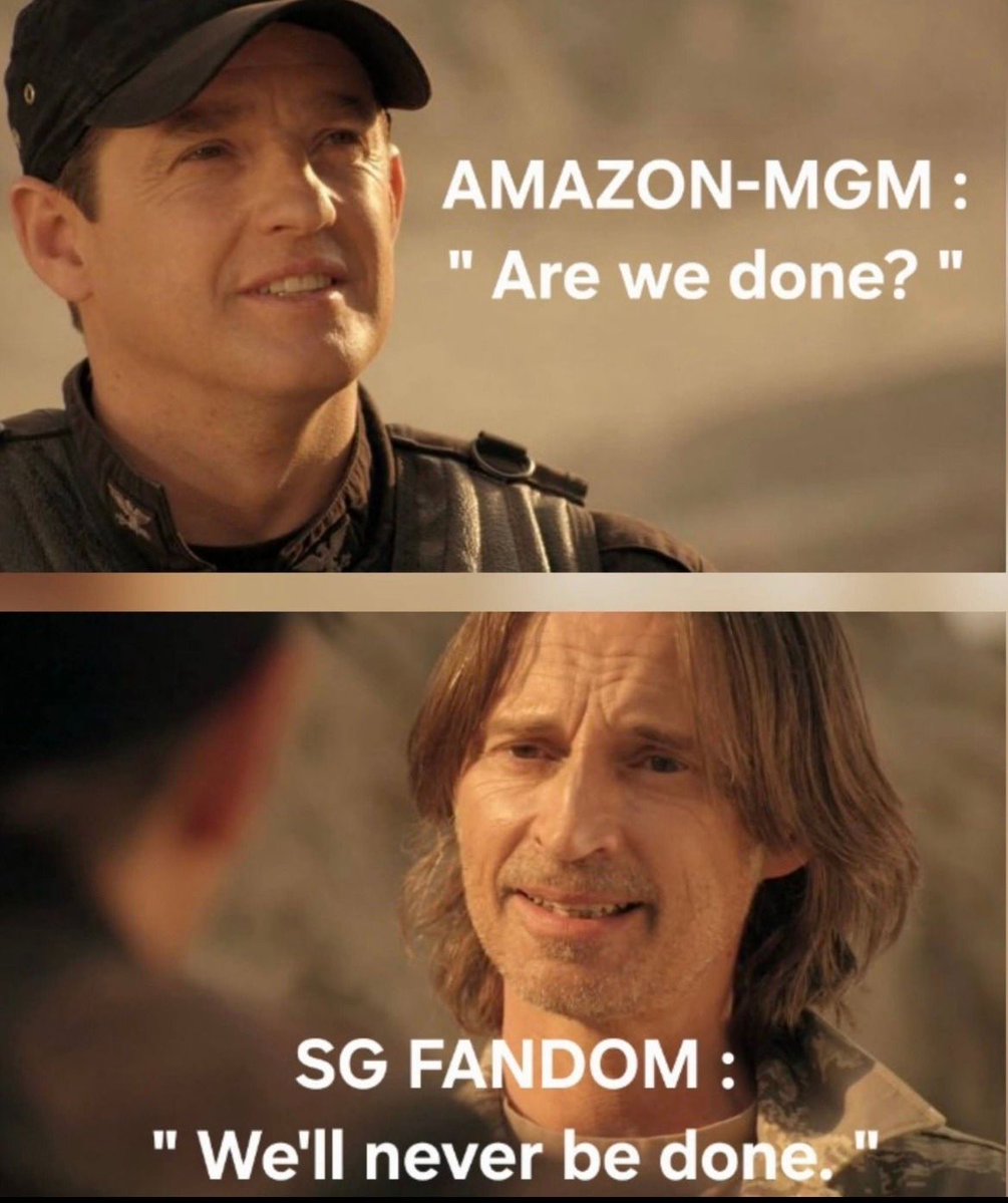 S4veTheSh0w's tweet photo. Day 14 of AmazonMGMs X account being ratio’d by SG fans. The nerdy kids were always the most annoying. We only grow into the most annoying adults. https://t.co/zkTRniTo6y 
#SaveStargate https://t.co/ddNetVVpJU