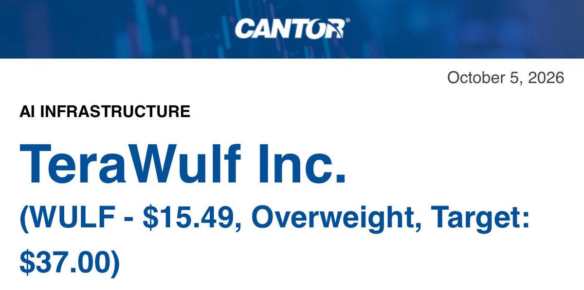 cazenove_uk's tweet photo. Today @Official_Cantor provided @terawulf with an ‘Overweight’ Rating and Price Target of $37.00. 

$WULF’s Muskie data campus in Kentucky is advancing toward 1 GW of contracted grid capacity, with the second 500 MW now targeted for 2029, subject to regulatory approval.

The company’s agreement with Kentucky Power includes $100 million in residential bill credits, generation financing costs and collateral protections, reducing ratepayer exposure.