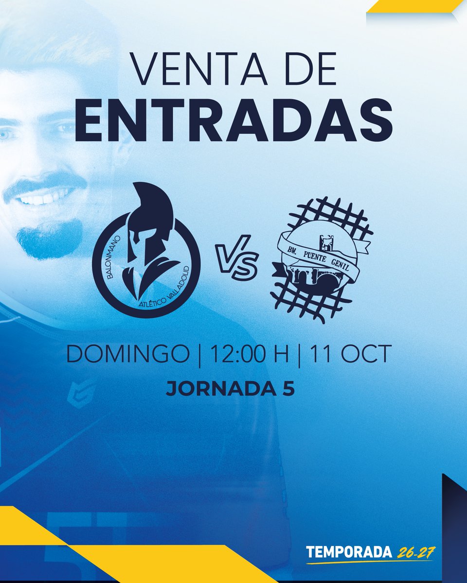 atlvalladolid's tweet photo. 💙El domingo, a las 12:00, toca volver a Huerta del Rey.

Los #GladiadoresAzules reciben al Ángel Ximénez Puente Genil en una nueva batalla de #LigaNEXUSENERGÍAASOBAL.

𝗗𝗼𝗺𝗶𝗻𝗴𝗼 | 𝟭𝟮:𝟬𝟬 𝗵
🎟️ Consigue ya tu entrada en: https://t.co/u8bE3jN7Jo https://t.co/LStRjMZ7sO