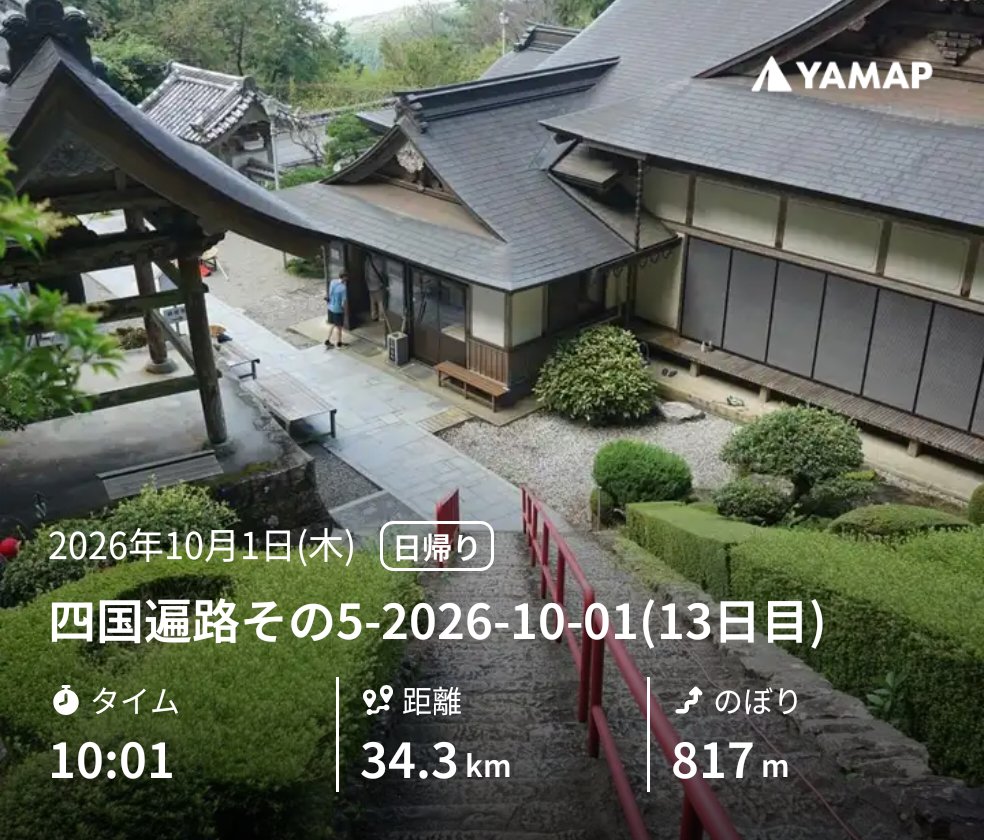 ukemenouter's tweet photo. 四国遍路その5-2026-10-01(13日目) https://t.co/Mjo9ob8Oav #YAMAP #山歩しよう https://t.co/SK6XQqzjL6
