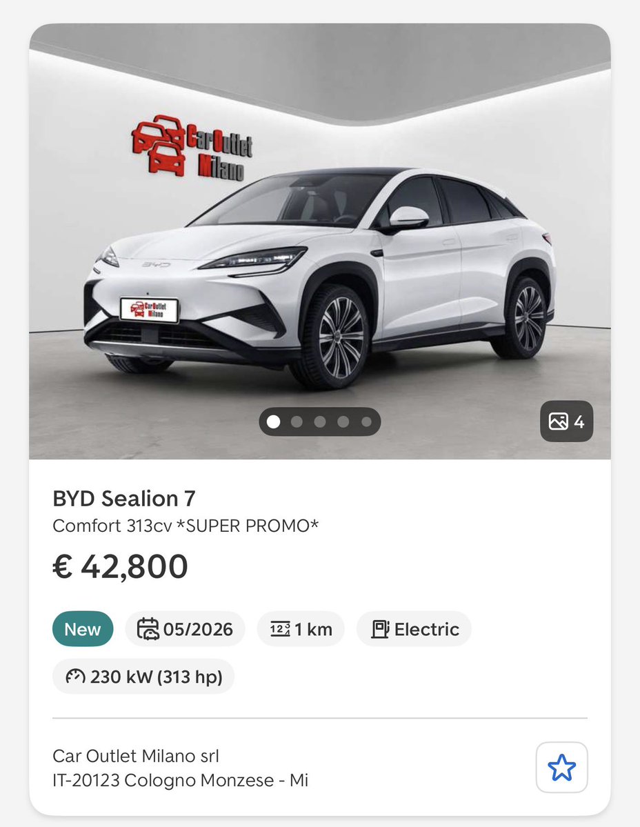 MasterAutoBalka's tweet photo. Same car. Two prices. #01
๐ BYD SEALION 7
๐จ๐ณ China: ยฅ146,800 / โฌ19,500
๐ฎ๐น Italy: โฌ42,800
Difference: โฌ23,300. ๐
#MasterAutoPriceCheck https://t.co/beMKGSCgjV