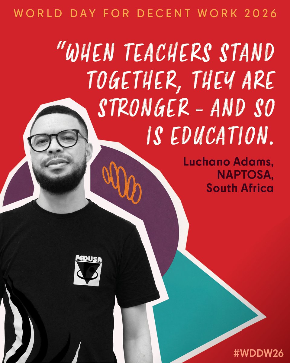 ETFOeducators's tweet photo. It's the World Day for Decent Work.

On this October 7, trade unions are putting young workers at the centre of their demands for decent jobs, living wages, secure employment and respect for workers’ rights.

“Young workers are telling us clearly that the status quo is not delivering the future they deserve. Insecure jobs, low wages and a rising cost of living cannot become the norm for a new generation of workers.”  @ituc General Secretary Luc Triangle. 

Together as unionists and trade unions, we must organize and build work power to support young workers. #WDDW26 #WDDW