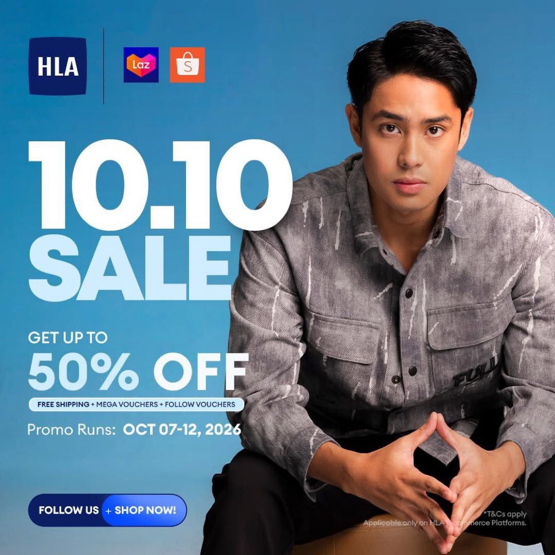 DBTreasuress's tweet photo. HLA Philippines’ Facebook Post! 💙

“ Get ready to upgrade your wardrobe this 10.10 SALE! 🛍️✨

From October 7 to 12, 2026, you can get up to 50% OFF on your favorite HLA fits. Don't miss out on amazing extra perks, including FREE SHIPPING, Mega Vouchers, and Follow Vouchers! https://t.co/aXbkPzrrqu