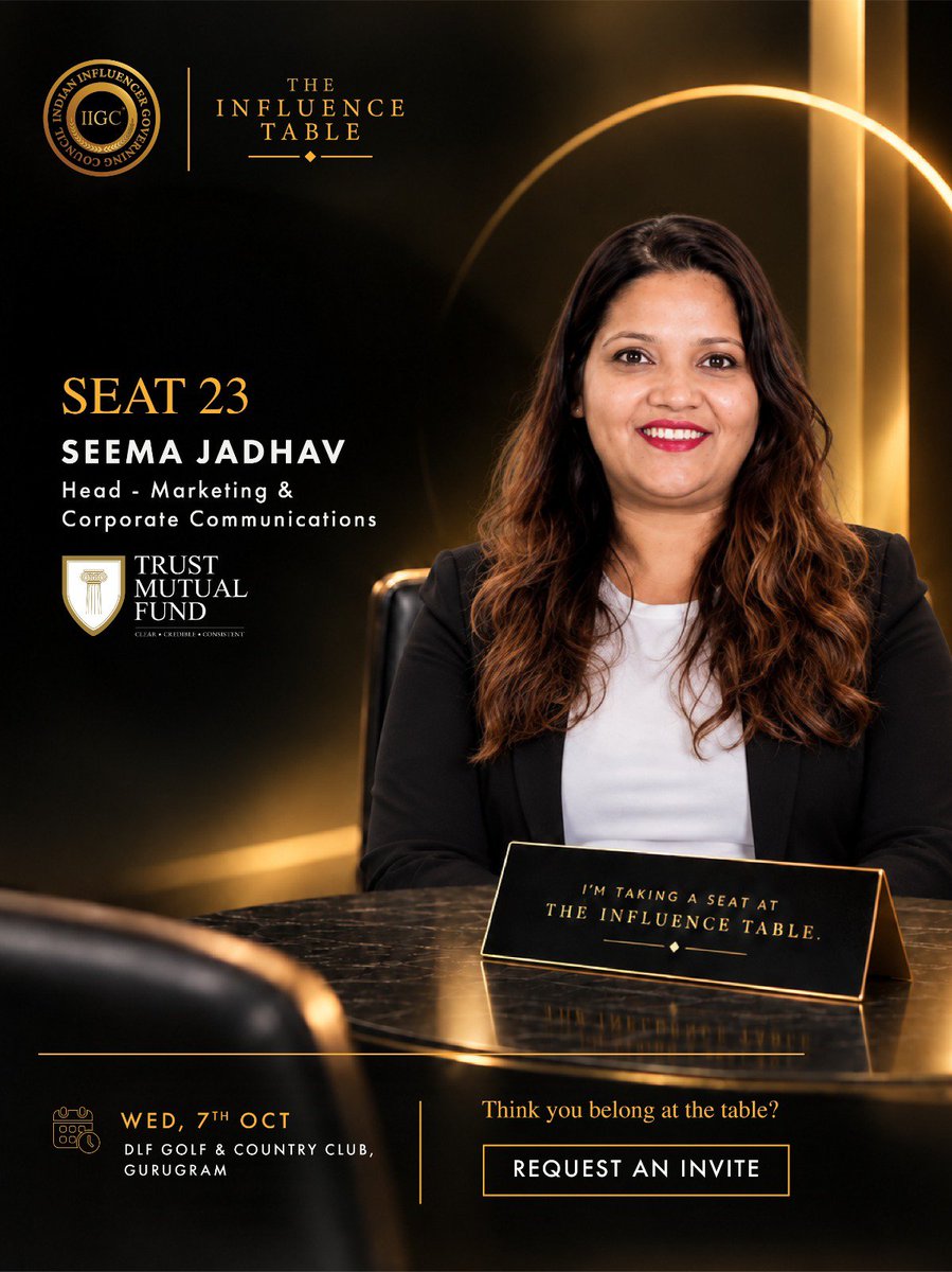 IIGC_official's tweet photo. SEAT 23 | SEEMA JADHAV — @TrustMutualFund
She brings a perspective from a category where simplifying conversations must go hand in hand with credibility and consumer trust.
That’s an important perspective to have at the table.
#TheInfluenceTable #IIGC #CreatorEconomy https://t.co/wSglM5aLMb