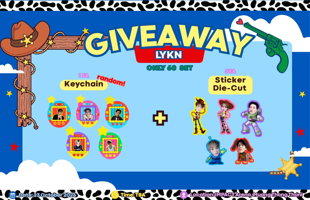 mcrnbtor's tweet photo. Pls kindly rt ⭑.ᐟ
Giveaway for LYKYOU ⚞^. .^⚟

- Keychain 60 ea (random)
- Sticker die-cut 5 ลาย 60 ea

★ 23 oct impact arena 
★ Time: tba

#LYKNReflexionConcert
#LYKN https://t.co/RHLME60o7a