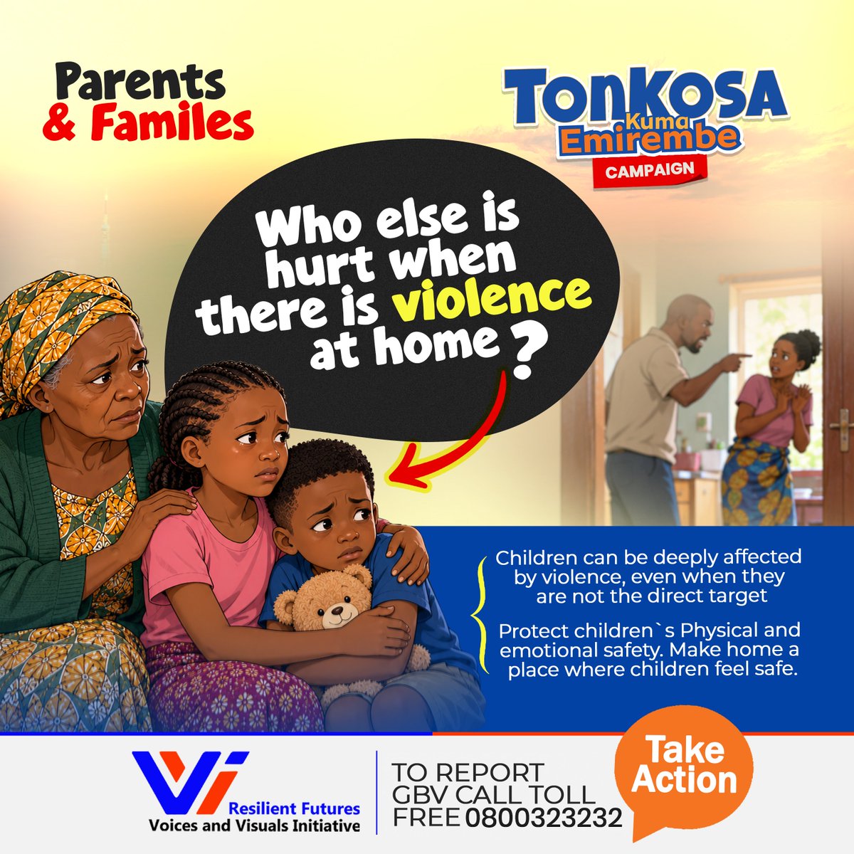 VVIUganda's tweet photo. Children may not be the ones being hurt, but they still feel the pain.

Violence at home can leave children feeling afraid, confused and unsafe, affecting their emotional wellbeing and development.

As parents and caregivers, choose calm over violence. Listen to your children, reassure them, and seek support when conflict arises.

Every child deserves a home filled with safety, love and peace.

Speak up. Protect children. Break the cycle.

#EndGBV #ProtectChildren #SafeHomes #SafeFamilies #VVIUganda #TonkoSakumaEmirembe