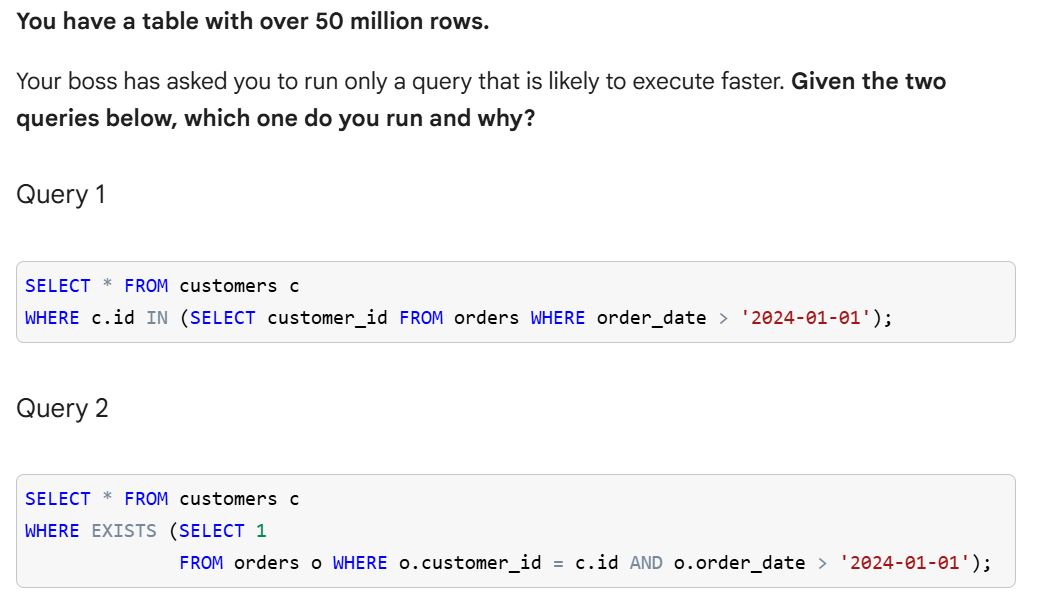 RealBenjizo's tweet photo. SQL Experts and Learners

Here is a question for you

Which one of these queries are you going to run? https://t.co/QRZ1oqlan1