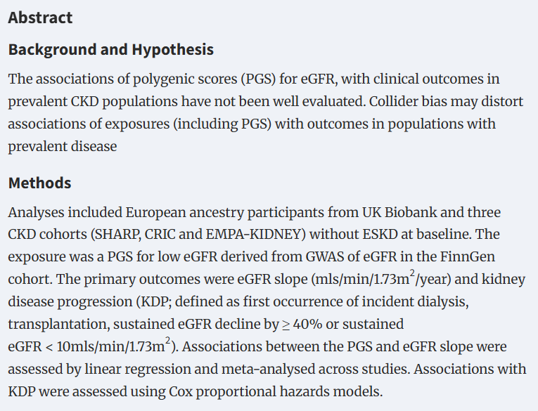 NDTsocial's tweet photo. Impact of selection bias on the association of kidney function polygenic scores with CKD progression in populations with CKD

🆓https://t.co/MSwScwTK3F https://t.co/FFPSx83K94