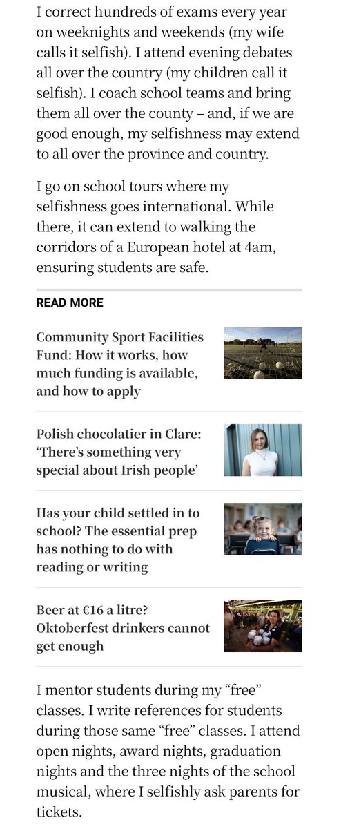 ciaraquill's tweet photo. #edchatie A nice riposte from teacher Stephen to Paul’s letter yesterday @IrishTimes accusing teachers of being “selfish” for working to rule.

“Teachers are not suddenly becoming selfish. We are simply, for a period, choosing to do the job we are contracted and paid to do.” 👏🏻 https://t.co/t6QjA9hUYG