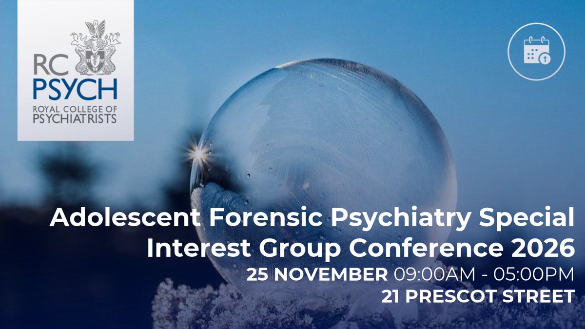 rcpsych's tweet photo. Don't forget to book your place onto the Adolescent Forensic Psychiatry SIG Conference. Join us in London for this year's event that will focus on children with complex minds, in complex situations, within complex systems.

Book here: https://t.co/GIlTjFhuqk
@DrRChurch #AFPSIG2026