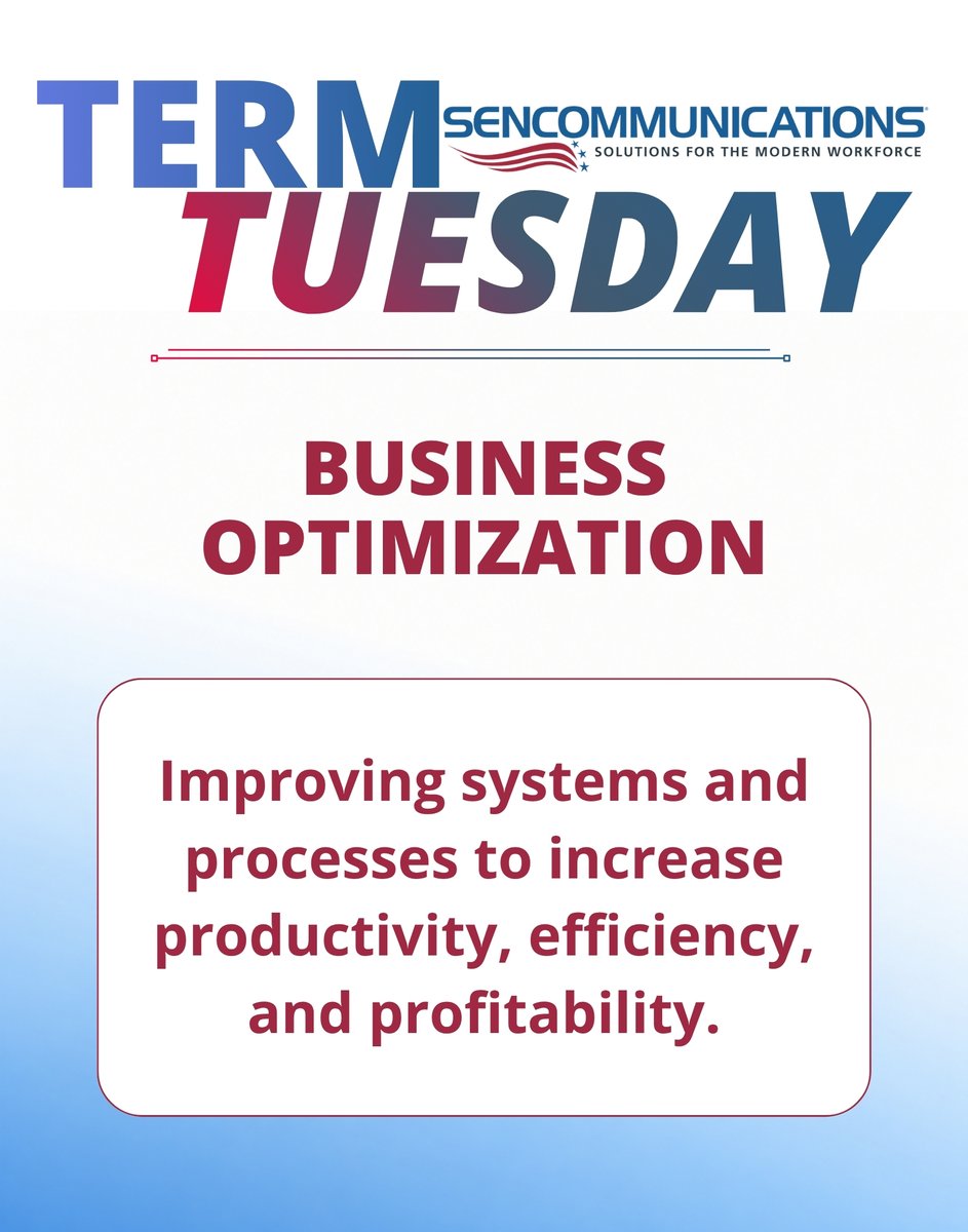 Sencomm_'s tweet photo. ๐ Term Tuesday: #BusinessOptimization
More technology doesnโt always mean better results. ๐ก
Business Optimization is about making the most of your existing technology and systems to work smarter and more efficiently.
Discover a new term every #Tuesday with #Sencomm. https://t.co/4Hf4NG7Eyl