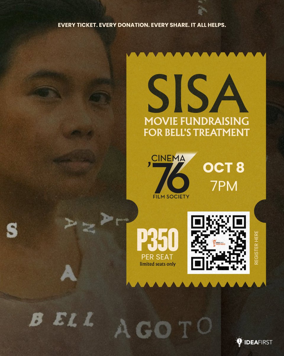 dmdmtoday's tweet photo. SISA Movie Fundraising for Bell's Treatment
Cinema 76 · Oct 8 7pm
Register at https://t.co/8P8t7DuGZY

Every ticket purchased will help support Jorrybell, and if you’re able to add a little extra to your ticket as a donation, even better. Every peso can make a difference. https://t.co/ZxSKfQNeCR
