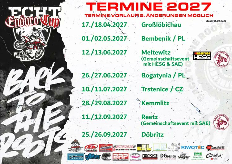 EnduroMag's tweet photo. ECHT Endurocup präsentiert Termine für die Saison 2027 - https://t.co/FkusP2A38f #ECHTEndurocup #Endurocup2027 #Enduro #EnduroRacing #HESG #EnduroDeutschland https://t.co/mp6opUokcS