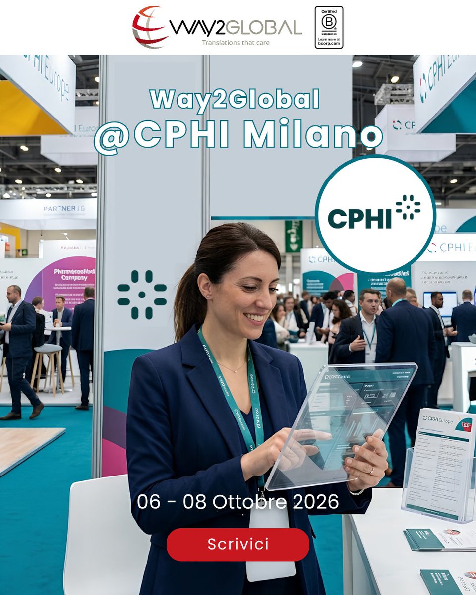 way2global's tweet photo. Oggi prende il via #CPHIMilan.
Anche Way2Global è a Fiera Milano: tre giorni per incontrare clienti e professionisti del #LifeSciences, ascoltare nuove esigenze e confrontarci sulle trasformazioni del settore Pharma e sul ruolo della #comunicazione multilingue.
#6ottobre https://t.co/JcC8hvWVlW