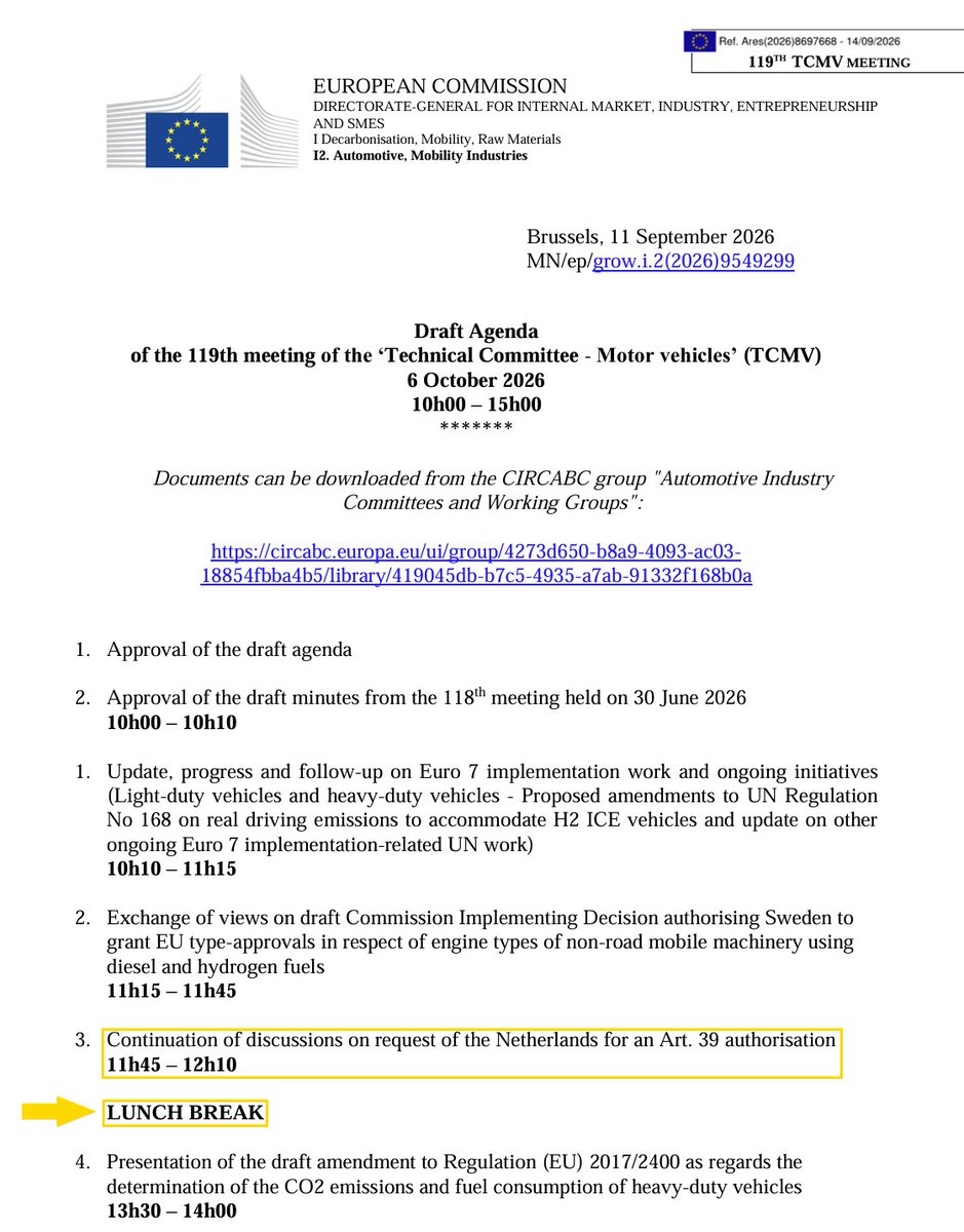 NotAnFSDTracker's tweet photo. 🇪🇺 Our friends at the TCMV just finished talking about FSD (Supervised) approval for the EU.

They talked for 25 minutes and are now enjoying a 1-hour 20-minute lunch.

Next, they will spend longer than the FSD segment to talk about truck fuel consumption.

I hope that lunch was nice.