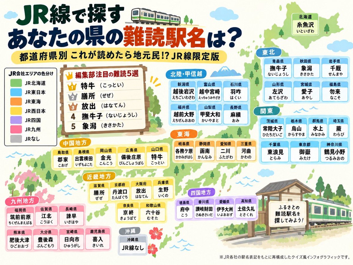 bkcusb's tweet photo. 47都道府県
難読駅名

読めたら地元民 https://t.co/WnRrrjXPrI