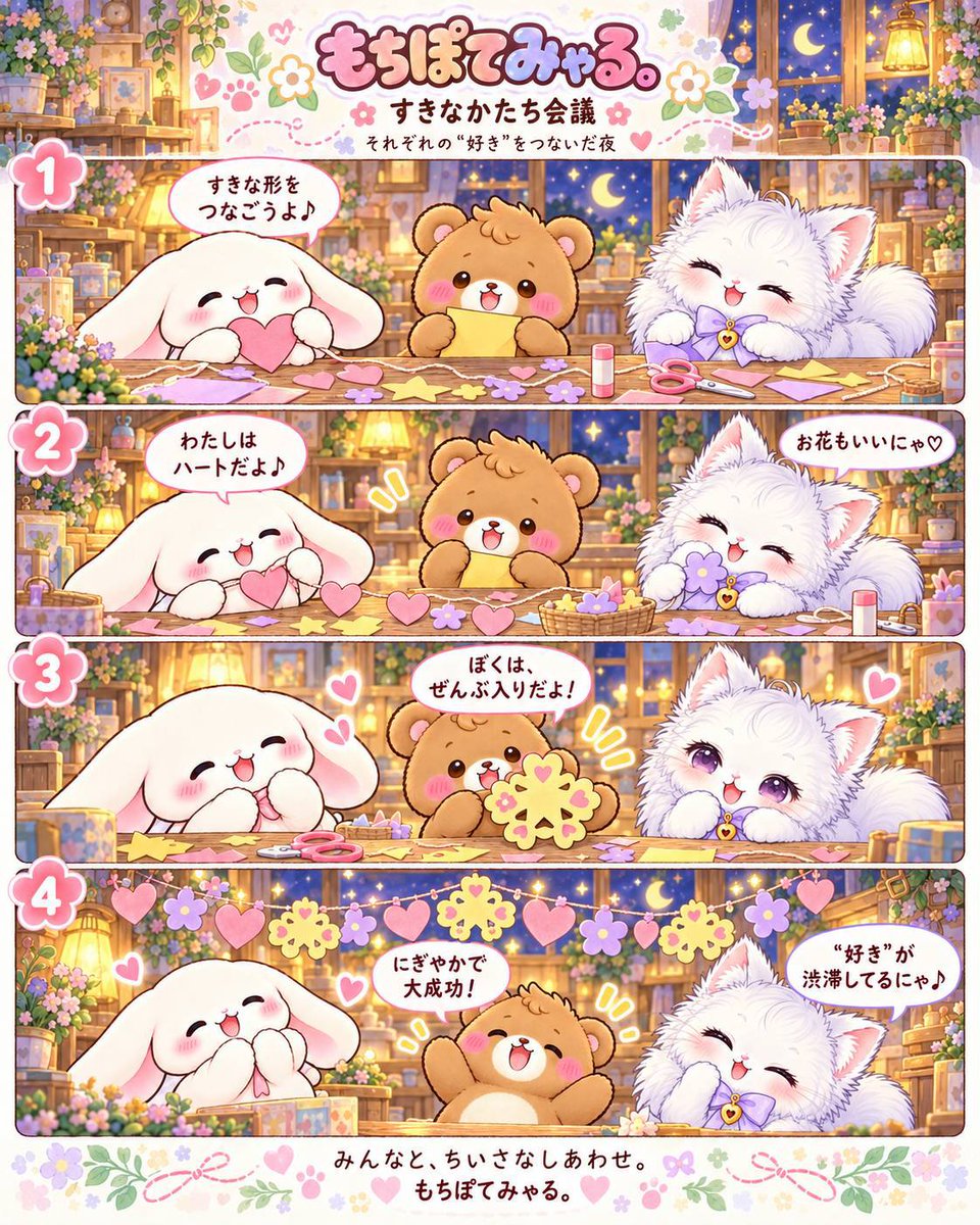 mochipotemyaru's tweet photo. もちぽてみゃる

すきなかたち会議

ハートに、お花に、きらきらの星。 ぽてくまが選んだ“好きな形”は、どんな形かな？

#タイプ別の好き #ペーパークラフト #もちぽてみゃる #4コマ #癒し https://t.co/RvkzyTxDkE