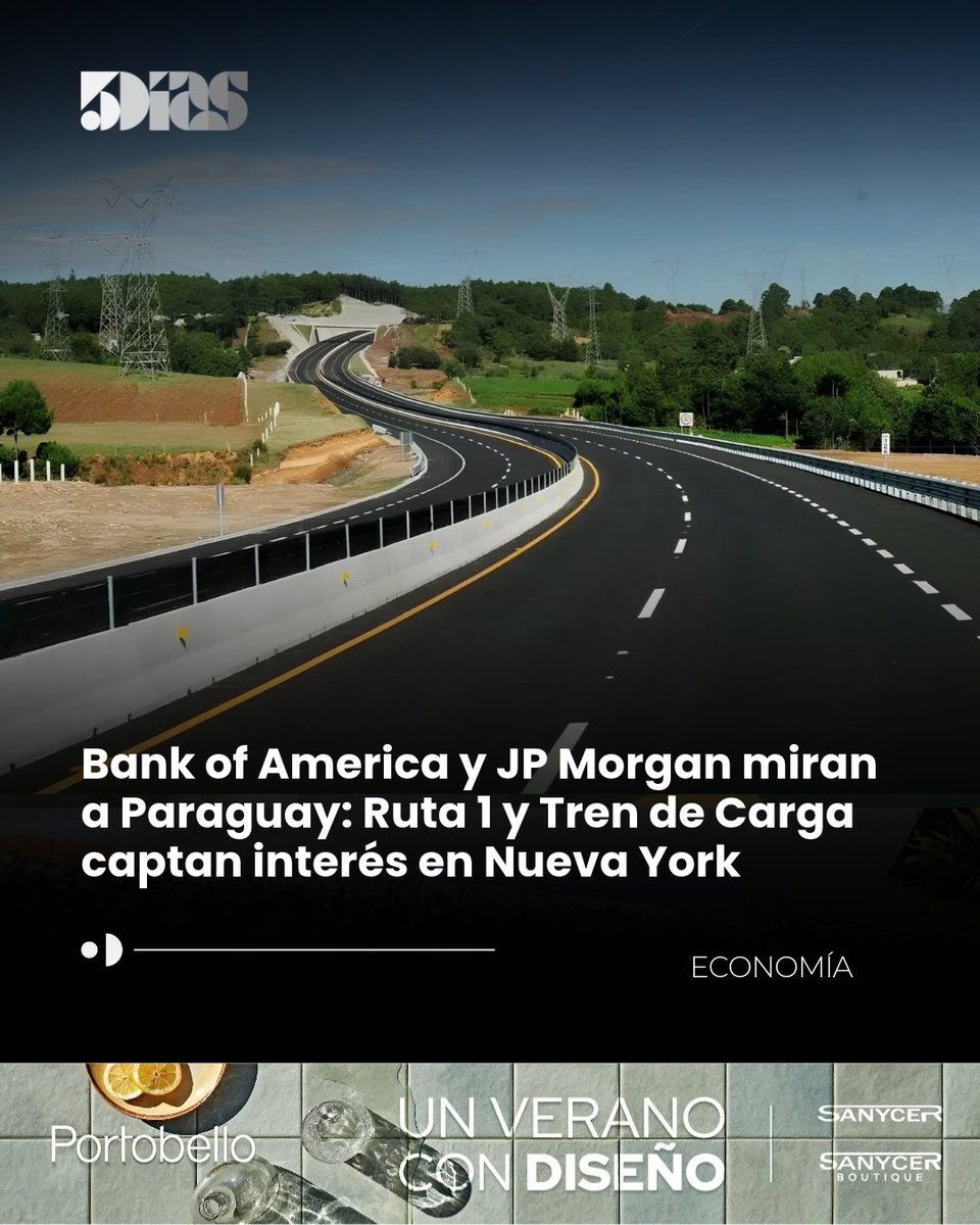 5DiasPy's tweet photo. 🚧🇵🇾 Paraguay busca posicionarse como hub logístico regional.

La duplicación de la Ruta PY01 y el proyecto del Tren de Carga despertaron el interés de gigantes financieros como Bank of America y JP Morgan en Nueva York.

Con el cierre del equity para la Ruta 1 y el avance de los estudios del tren, Paraguay busca atraer nuevos capitales para transformar su infraestructura.

¿Podrán estos proyectos cambiar el mapa logístico del país? 👀

Leé la nota completa en https://t.co/rNHwAPvi9K 

#5Días #Paraguay #Infraestructura #Logística #Inversión