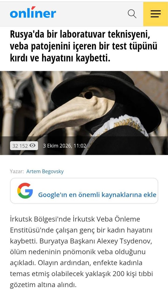MirAfag's tweet photo. VEBA'nın KENDİSİ de, VE tabii ki, SALGINI da YALANDIR!

3-4 gündür Rus medyası νeba vakası haberleriyle çalkalanıyor.

Ama hikaye hastanede öl(dürül)en laboratuvar çalışanının birkaç gün önce test tüpünü kırmasıyla başlamıyor!

Geçtiğimiz Haziran ayında Rusya'nın en çok izlenen kanalında bir dizi (2. foto) gösterime giriyor.
Dizinin konusu 1960 yılında Moskova'da aniden ortaya çıkan sözde çiçek hastalığı vakası ve onunla "mücadele".
Gerçekten yaşandığı iddia edilen bir olay.
Ne var ki Coνid tiyatrosunu izledikten sonra bizler, olmayan çiçek hastalığının Moskova'ya neden geldiğini çok iyi anlıyoruz:
7 milyon kişiyi deney yapmak ve
"epidemyolojik" güvenlik sistemini sonsuza dek değiştirmek* için.
Tabii ki gizli yürütülen bir operasyon.

Haziran ayında diziyi milyonlar izliyor ve 25 Eylül'de Veba Önleme Enstitüsünün laboratuvarında çalışan bir kadın bir test tüpünü kırıyor. 29 Eylül'de zatürre belirtileriyle hastaneye kaldırılıyor ve solunum cihazına(!) bağlanıyor. 2 Ekim'de kadının ciğerleri iflas ediyor tabi ve ölüyor.

_____________________
*SSCB 1949 yılında DSÖ'den ayrılmış, 1955-1956 yılında dönmüş. Döner dönmez de aşılama oranlarında 6-7 yıllık arayı kapatmak için sözde çiçek salgını önleme tiyatrosu ve tabii "sonsuza dek" değişecek kurallar, uygulamalar!

P.S. Veba yalanıyla ilgili 1.5 yıl önce büyük bir yazı paylaşmıştım.
Bu sabah Rus hesapların veba paniği yaratmaya çalıştığını görünce aceleyle 2 yorum yazdım. Akşam baktım ki benim söylediklerimi alıntılayarak 4-5 sayfalık yazılar paylaşmışlar (yorum değil, paylaşım 📷).
"İşin yoksa νeba yazısını bir de Rusçaya çevir paylaş", diyorum kendime.
Uğraşmaya değer mi, bilmiyorum.
Siz ne dersiniz?