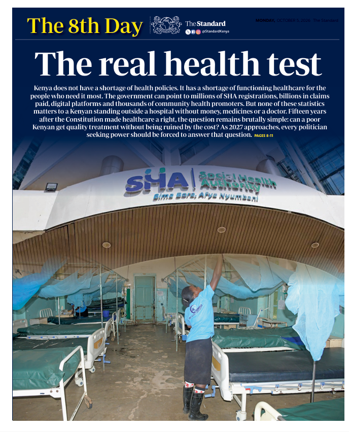 KELINKenya's tweet photo. Kenya doesn't lack health policies. @StandardKenya's #The8thDay asks whether the system works for the patient. 👇

📌 Only 2% of facilities offer the complete basic outpatient package, and 47% offer maternity services (Health Facility Census)
📌 Unions cite 150 health worker strikes since devolution
📌 Out-of-pocket spending is about 24.2% of health expenditure (WHO)

Registered ≠ treated. UHC works when a patient finds care, medicines and a health worker on duty.

#UniversalHealthCoverage #HealthRights #HealthGovernance

@Trans4mHealthKe
@Trans4m_Health
@MalecheAllan
@RaiseYourV_oice