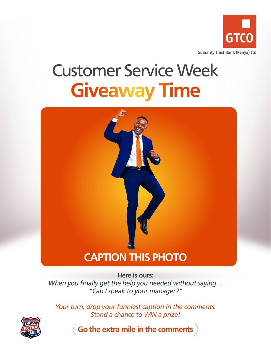 gtbankke's tweet photo. POV: Your problem got solved so fast, you forgot why you were angry.
Now, what do you think is happening in this photo?
👇 Drop your funniest caption in the comments.
🏆 Best one wins a prize!
#CustomerServiceWeek #GTBankKenya #GoTheExtraMile #Giveaway https://t.co/RX8JAGc2CF