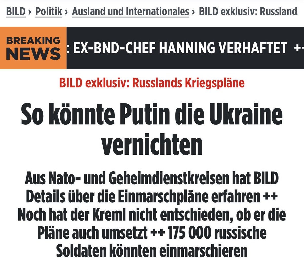 JulianRoepcke's tweet photo. Mehr als einen Monat nach meiner präzisen Vorhersage des russischen Angriffs auf die Ukraine vom 3. Dezember 2021 ließ das damalige SPD-geführte Kanzleramt meinen Artikel gegenüber mehreren Journalisten dementieren.

Als Grundlage für dieses Dementi dienten nach Aussage hochrangiger deutscher Beamter damals Versicherungen des FSB gegenüber dem BND, wonach der russische Aufmarsch in Belarus und an der Grenze zur Ukraine lediglich ein Bluff sei, mit dem Russland die NATO zu Zugeständnissen bewegen wolle. Ein Angriff auf die Ukraine sei nicht geplant.

Der BND und die damalige Bundesregierung hielten diese Versicherungen für „glaubwürdiger“ als meine Recherchen, die auf Grundlage geheimdienstglicher Erkenntnisse  befreundeter Staaten veröffentlicht wurden.

Deutschland handelte entsprechend: Statt Waffen zu liefern, schickte man den damaligen BND-Präsidenten Bruno Kahl nach Kyjiw. Er befand sich dort am 24. Februar 2022, als Russland den Großangriff auf die Ukraine begann. Nach eigener Aussage wurde sein damaliger Besuch erst im Januar 2022 geplant.

Es ist unfassbar, dass wir Jahrzehnte russischer Unterwanderung unserer Dienste sowie unserer Regierungen(!) bis heute nicht aufarbeiten. 

Stattdessen will die Mehrheit der Deutschen eine Partei an der Spitze unseres Landes, die den Landesverrat zur offiziellen Staatsraison machen will.