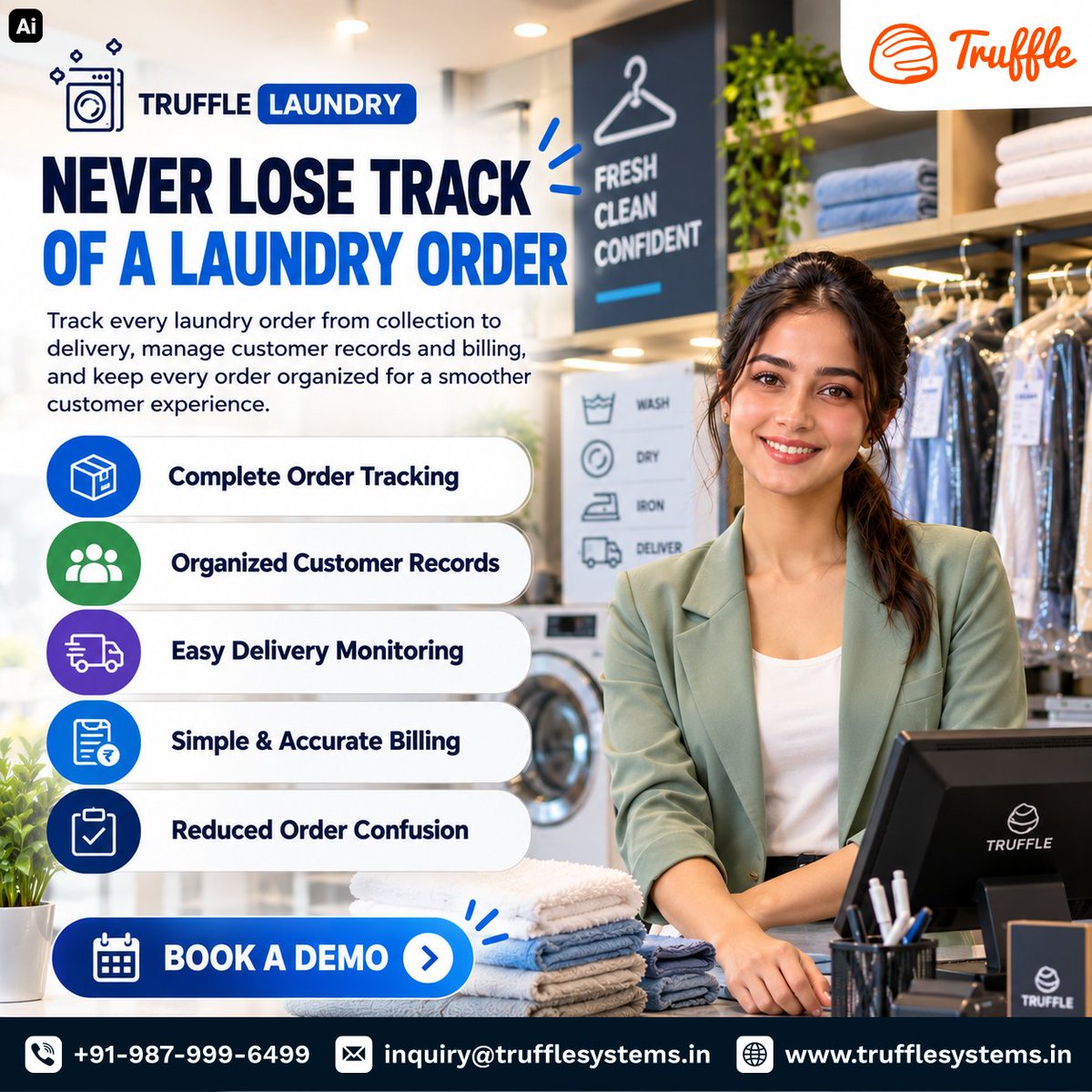 truffle_systems's tweet photo. Never Lose Track of a Laundry Order!

Truffle Laundry offers:
• Complete Order Tracking
• Customer Records
• Delivery Monitoring
• Accurate Billing
• Less Order Confusion
Keep Your Laundry Business Organized with Truffle.
#TruffleLaundry #LaundryManagement #LaundryBusiness https://t.co/Bo4Ogp1U07