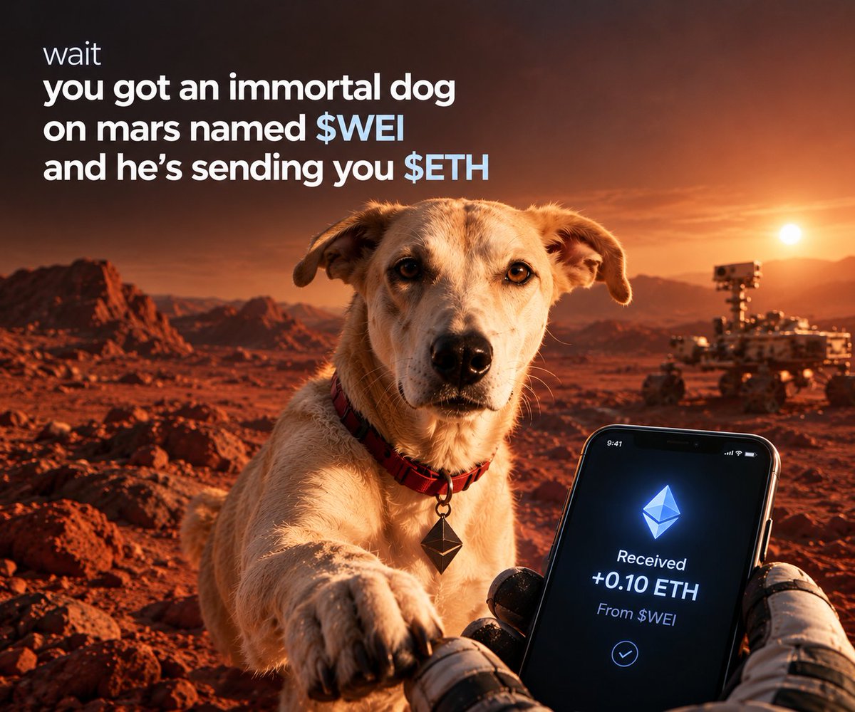 Weithedog's tweet photo. Immortal dog on Mars.
$ETH in your wallet.
that's it
$WEI https://t.co/Q0LEZyo0sv