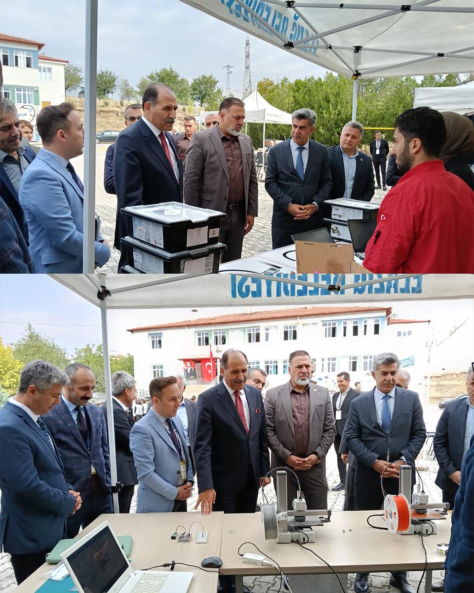 elazigmem's tweet photo. 📌TÜBİTAK 4009-Köy Okullarına Yönelik Destek Programı

TÜBİTAK 4009-Köy Okullarına Yönelik Destek Programı kapsamında hazırlanan “Geleceği Şekillendiren Eller: Tasarım Odaklı Düşünme ile Üretim ve Teknoloji Atölyeleri” projesi, Kovancılar Belediye Başkanı Sayın Vahap Gök, İl Millî Eğitim Müdürümüz Aziz GÜN, Kovancılar İlçe Milli Eğitim Müdürü Murat Kaya, eğitimciler ve öğrencilerimizin katılımıyla Kovancılar Şehit Raşit Ercan Ortaokulunda gerçekleştirildi.

Öğrencilerin tasarım, üretim ve teknoloji becerilerini geliştirmeyi amaçlayan proje kapsamında hazırlanan atölyelerde; öğrencilerin bilim ve teknolojiyle buluşarak farklı alanlarda uygulamalı çalışmalar yapmaları sağlandı.

Program kapsamında öğrencilerin çalışmalarını inceleyen İl Müdürümüz Aziz GÜN, öğrencilerle sohbet ederek hazırladıkları projeler hakkında bilgi aldı. Ardından düzenlenen programda katılımcılara hitap eden GÜN, emeği geçen akademisyen, öğretmen ve öğrencilere teşekkür etti. 🇹🇷🔬🤖

Müdür Gün okuldaki programını öğretmenlerimiz ile yaptığı toplantı ile tamamladı.

📍Kovancılar Şehit Raşit Ercan Ortaokulu
@tcmeb @Yusuf__Tekin @numanhatipoglu @gun_aziz #Elazığ