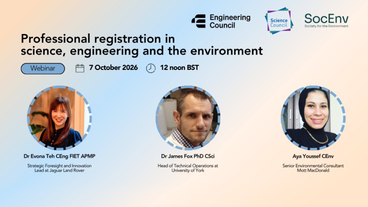 Science_Council's tweet photo. Last chance to sign up for our registrant-led webinar tomorrow with the Engineering Council and the Society for the Environment on professional registration.

📅 7 October 2026
🕘 12 - 1pm

Find out more and register here 👇
https://t.co/SIe6Z4kxN0

#ProfessionalRegistration https://t.co/7A2uqfP5zb