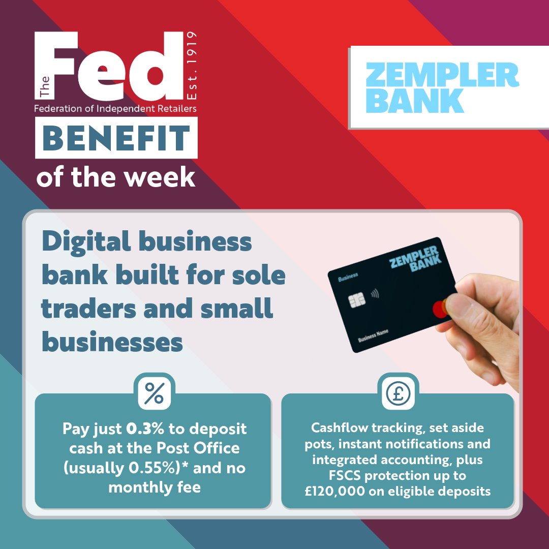 TheFed_Online's tweet photo. 🏦Fed Benefit of the Week...

Managing your business finances shouldn't be complicated. Zempler Bank is a digital business bank built for sole traders and small businesses, and as a Fed member, you get an exclusive deal.

No monthly fee, tools like cashflow tracking, integrated accounting and VAT returns in-app, plus just 0.3% to deposit cash at the Post Office. All with FSCS protection on eligible deposits up to £120,000.

Exclusive to Fed members.
👉 Join the Fed to unlock it: https://t.co/PrU5qkbj5o