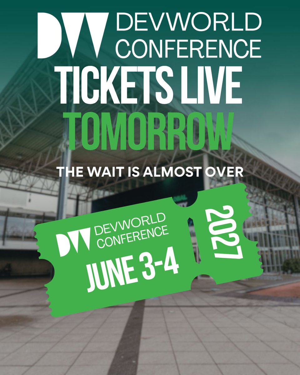 devworld_conf's tweet photo. Tickets are going live tomorrow! 

The wait is almost over. 

Keep an eye out on https://t.co/YeAyPP7NOn and don't miss the launch! https://t.co/3nRVurHHqm