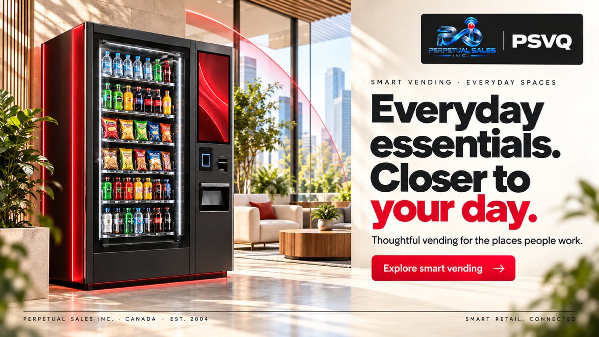 PSVQ_US's tweet photo. Everyday essentials. Closer to your day.
From a quick drink to a snack between meetings, PSVQ’s smart vending approach puts convenience at the heart of the working day.
Canadian roots. Forward thinking.
#PSVQ #SmartVending #SmartRetail https://t.co/PNM40M8nEz