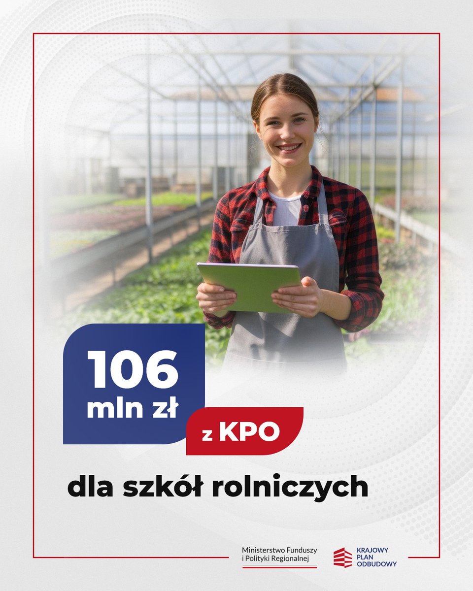 MFIPR_GOV_PL's tweet photo. 🚜 Nowoczesne rolnictwo ze wsparciem KPO.

🇵🇱  Rolnictwo 4.0 to nie tylko wsparcie inwestycyjne dla rolników. 🔎 Aby prowadzić działania edukacyjne w zakresie wykorzystania danych, automatyzacji i nowych technologii dotyczących rolnictwa 4.0 szkoły rolnicze i jednostki doradztwa rolniczego otrzymały wsparcie na unowocześnienie bazy dydaktycznej i demonstracyjnej.

🏫 62 szkoły rolnicze otrzymały 106 mln zł. 
🌱 16 jednostek doradztwa rolniczego otrzymało ponad 30 mln zł.

W ramach wsparcia zakupiono m. in.: 🚜 ciągniki i maszyny rolnicze, 🚁 drony, 🌱 czujniki i próbniki gleby, 🌦️ stacje pogodowe oraz 💻 komputery i specjalistyczne oprogramowanie.

To miejsca, w których można pokazywać, jak nowe technologie działają w praktyce i jak można je wykorzystać w gospodarstwie.

#KPO #ZmieniaPolskę #EfektyNaLata 
#Inwestycje #Cyfryzacja #Rolnictwo #Edukacja