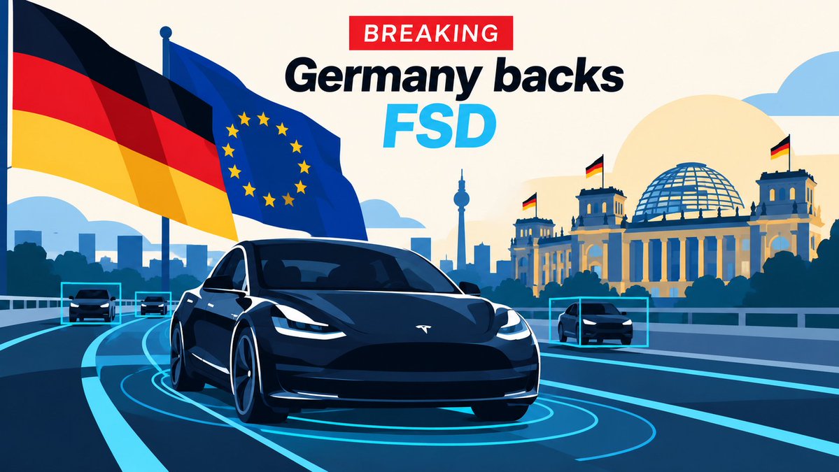 FSDTracker's tweet photo. 🚨 BREAKING: Germany's Transport Minister Steffen Bilger backs EU approval of Tesla FSD (Supervised) 🇩🇪🇪🇺

He vows to push for a timely Europe-wide rollout – and if an EU deal fails, Germany will have to talk about what it can do on its own.

Details 👇
What Bilger (CDU) said today at a Tagesspiegel Background conference in Berlin:

- An EU-level agreement is the preferred route
- Open points: technical questions + liability
- His priority: enabling innovation
- He also sees road safety benefits
- Germany should lead on autonomous driving

Source: dpa-AFX
https://t.co/6JwGdtH6iq
