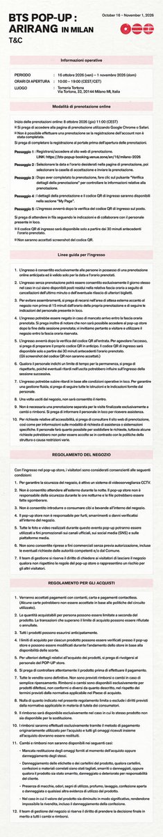 KPOPMERCH_POPUP's tweet photo. BTS POP-UP : ARIRANG IN MILAN

📢DETAILED INFORMATION

📅October 16 - November 1, 2026
⏰Daily 10:00 – 19:00 (CEST/CET)
📍Torneria Tortona
Via Tortona, 32, 20144 Milano MI, Italy

#BTS #방탄소년단 #BTS_ARIRANG
#BTS_POPUP https://t.co/QLVcJVoPho