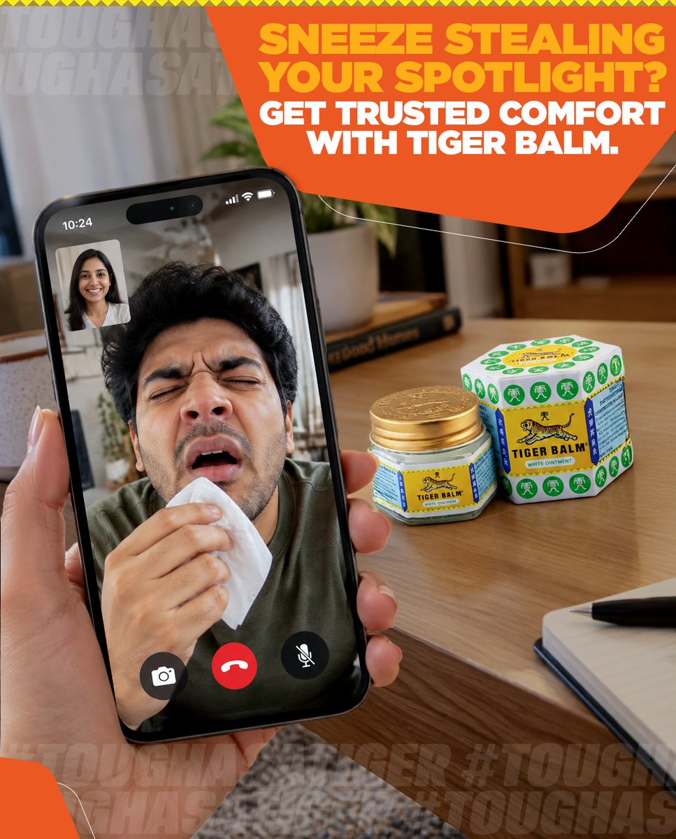 TigerBalmIndia's tweet photo. A sneeze here. A blocked nose there. Don’t let either slow you down. Keep Tiger Balm close for trusted comfort when cold-related nasal congestion shows up.
#TigerBalm #TigerBalmWhite #ToughAsATiger #TigerBalmInternational #LessonsFromPain #RoarThroughPain https://t.co/cV5QTteR8z