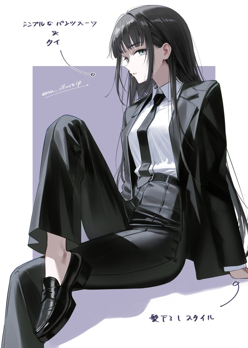 enu_illustip's tweet photo. 黒コーデ・雨夜燕さん

描きました✍️（タイムラプス↓）
スーツスタイルの雨夜さん、絶対想像してる人100億人はいるし公式でグッズ化とかしそう https://t.co/ek4JL3NU1G