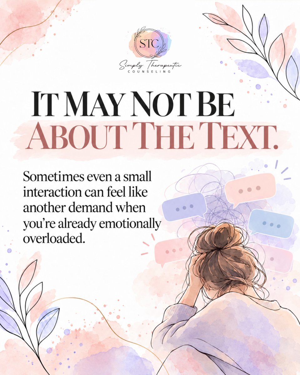 SimplyTherpeuti's tweet photo. 📱 It’s six words on a screen. Why does replying sometimes feel like a whole assignment?

When your emotional bandwidth is already stretched, even small social tasks can start feeling surprisingly demanding.
.
📞 817-482-0537
.
.
#SimplyTherapeuticCounseling #EmotionalOverwhelm https://t.co/cWFhtotYIk