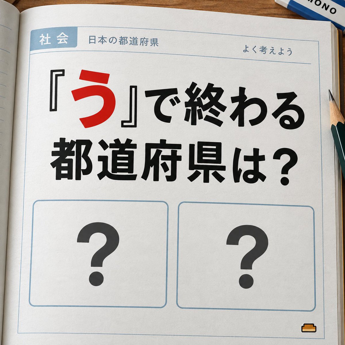 coolpan967's tweet photo. 「う」で終わる都道府県は2つあります。
47都道府県を思い浮かべながら探してみてください。 https://t.co/pBOT1GoESt