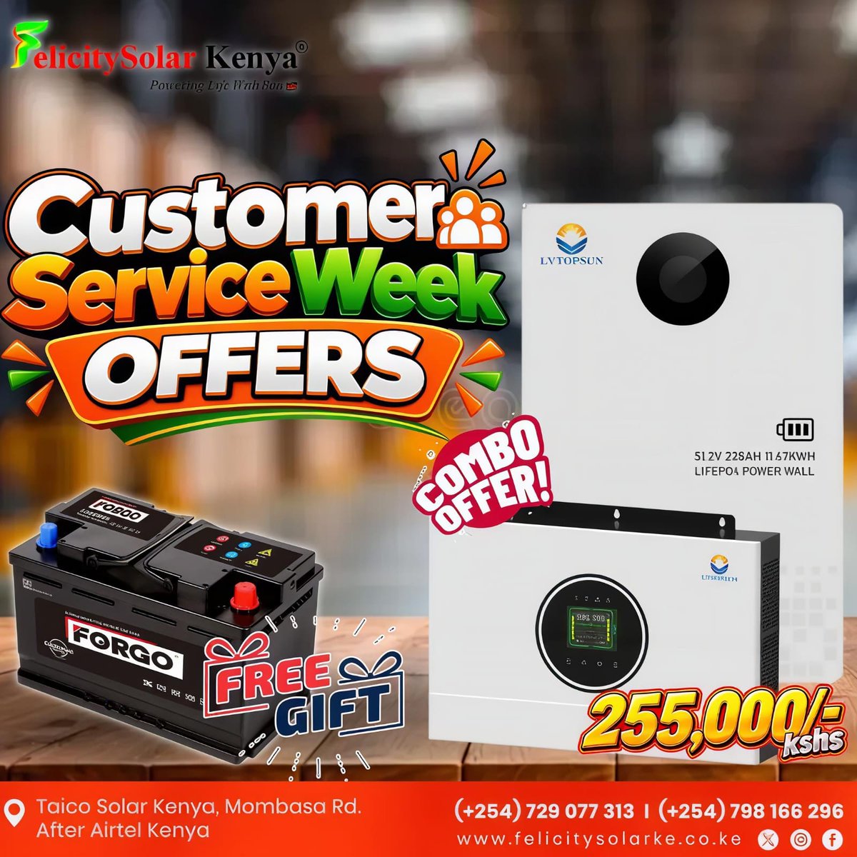 FelicitysolarKE's tweet photo. Power your home or business with our ๐๐๐๐๐๐๐๐ ๐ฌ๐จ๐ฅ๐๐ซ ๐ฉ๐จ๐ฐ๐๐ซ ๐๐จ๐ฆ๐๐จ ๐๐จ๐ซ ๐จ๐ง๐ฅ๐ฒ ๐๐๐ก ๐๐๐,๐๐๐ and receive a ๐
๐๐๐ ๐๐๐ซ ๐๐๐ญ๐ญ๐๐ซ๐ฒ.
#CustomerServiceWeek #FelicitySolarKenya #LithiumBattery #HybridInverter #combooffers https://t.co/M7IArPrYJB