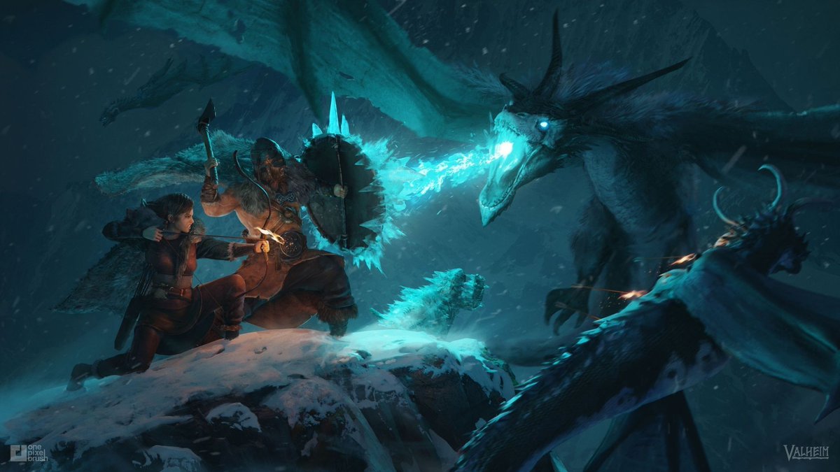 onepixelbrush's tweet photo. CHARACTER WEEK rolls on in the brutal lands of Valheim! ⚔️🛡️Staring down a dragon, shield up: you either hit the perfect parry or become an ice sculpture. The difference is just one frame! :)
#Valheim #ConceptArt #OnePixelBrush #FantasyArt #Keyframe #KeyArt #Illustration https://t.co/z0C7H8Z3Tw