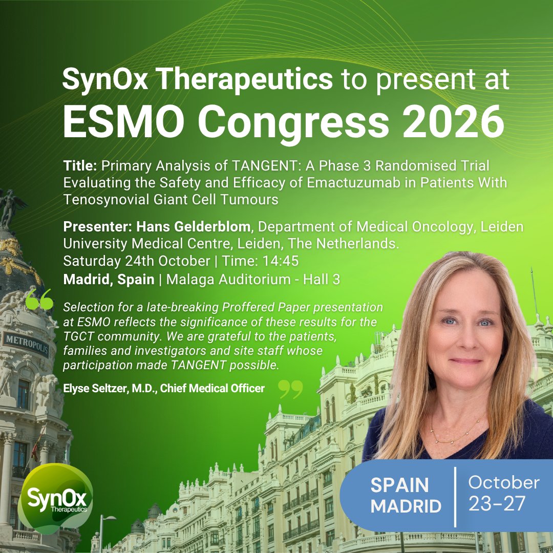 SynOx Therapeutics ESMO 2026 slide: SynOx Therapeutics to present at